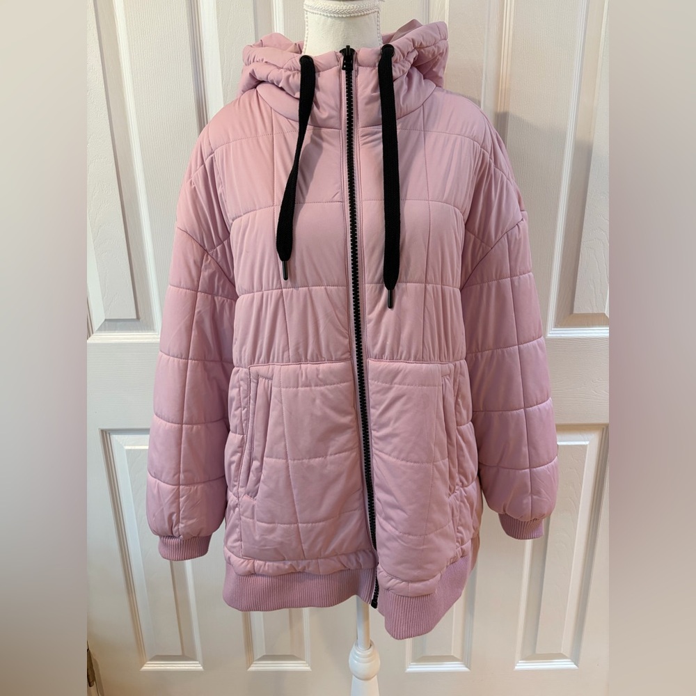 Avec Les Filles Pink Quilted Puffy Coat with Hood Size XL